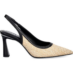 DKNY Cierra Γόβες Slingback Δερμάτινες με Χοντρό Ψηλό Τακούνι Μαύρες Μπεζ K2652283-NAX