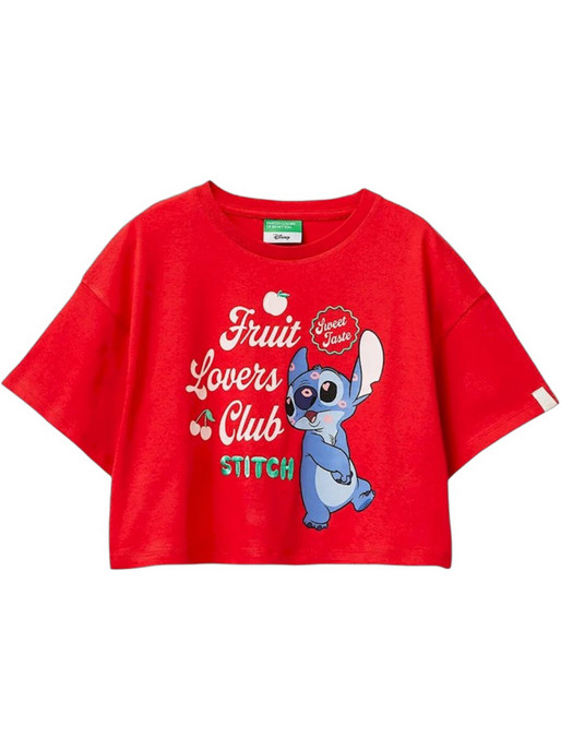 Benetton Lilo & Stitch Παιδικό Crop Top Κοντομάνικο Κόκκινο 3I1XC10SS-30A