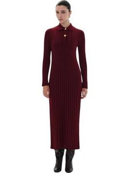Combos Knitwear Midi Καθημερινό Φόρεμα Πλεκτό Μπορντό W6THDL0057