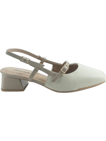 Piccadilly Γόβες Slingback Δερμάτινες με Χοντρό Χαμηλό Τακούνι Λευκές 779-25023