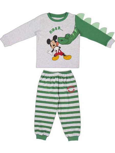 Cerda Mickey Mouse Παιδική Πιτζάμα Βαμβακερή Χειμωνιάτικη Γκρι Πράσινο 2200006171