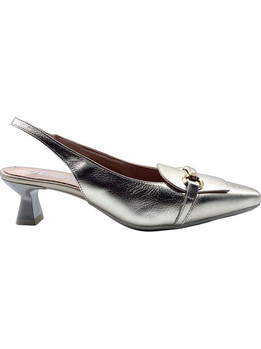 Desiree Γόβες Slingback Δερμάτινες με Λεπτό Χαμηλό Τακούνι Ασημί ELBA17