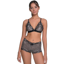 Milena By Paris Σετ Sexy Εσώρουχα See Through με Δαντέλα Μαύρα Ασημί 9189