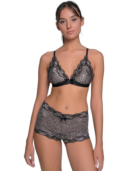 Milena By Paris Σετ Sexy Εσώρουχα See Through με Δαντέλα Μαύρα Ασημί 9189
