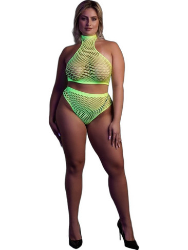 Ouch! Glow In The Dark Σετ Sexy Εσώρουχα See Through Lime 8714273494764