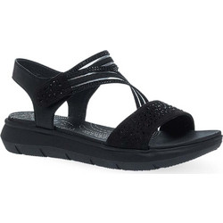 Jana Γυναικεία Σανδάλια Suede Ανατομικά με Στρας Μαύρα 8-28771-46-001