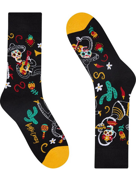 Kylie Crazy Mariachi Fiesta Skull Ανδρικές Κάλτσες Ψηλές με Σχέδια Μαύρες