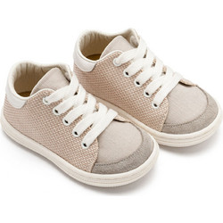 Babywalker Βαπτιστικά Sneakers για Αγόρι Υφασμάτινα Ανατομικά Μπεζ Γκρι BS3091