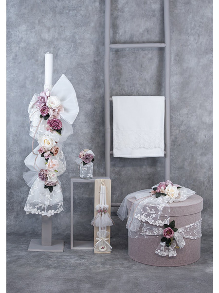 Loukia Σετ Βάπτισης με Κουτί για Κορίτσι Lace Romance E732