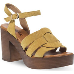 Parex Γυναικεία Πέδιλα Suede Κίτρινα με Χοντρό Ψηλό Τακούνι και Φιάπα 11631147