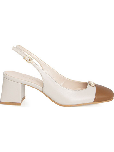 Fratelli Petridi Γόβες Slingback Δερμάτινες με Χοντρό Χαμηλό Τακούνι Μπεζ Ταμπά 57393