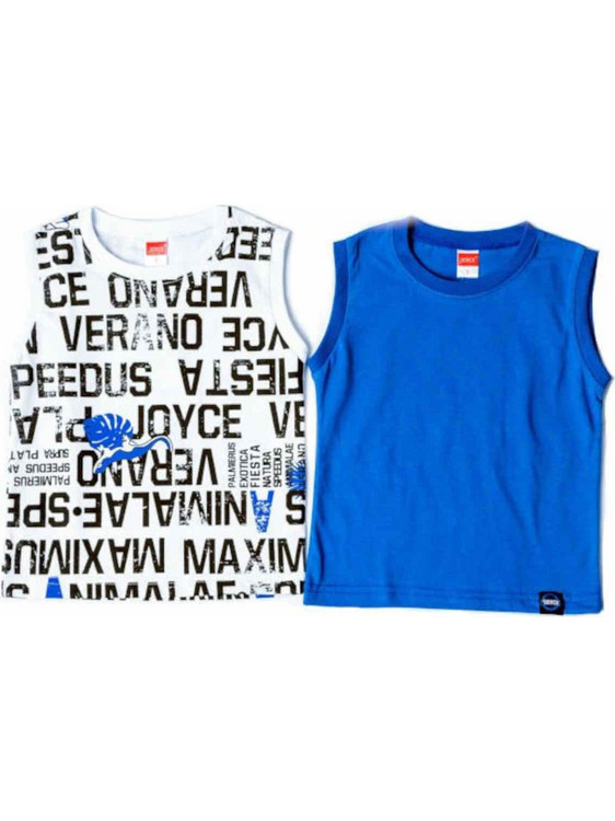 Joyce Σετ Παιδικά T-Shirt Αμάνικα Λευκό Royal Blue 13925