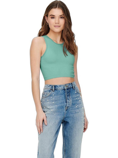 Only Γυναικείο Καλοκαιρινό Crop Top Ριπ Πράσινο Mint 15249487
