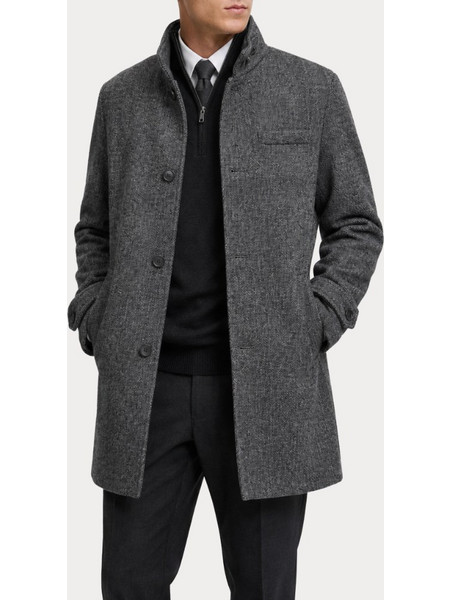 Jack & Jones Ανδρικό Παλτό Μακρύ Ψαροκόκκαλο με Επένδυση Ανθρακί 12258672