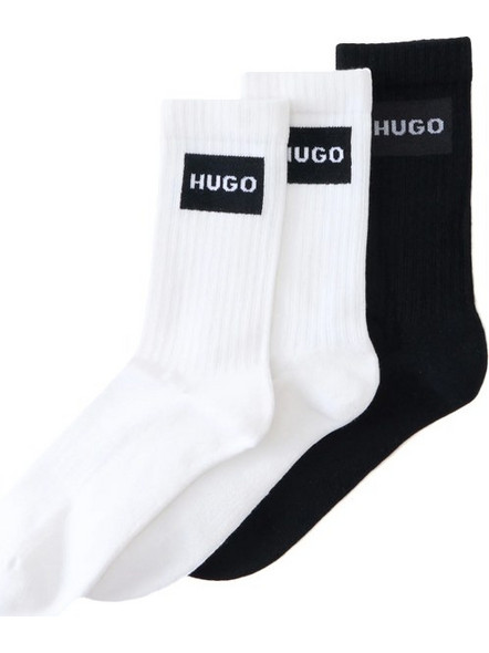 Hugo Boss Ανδρικές Κάλτσες Ψηλές με Σχέδια Λευκές Μαύρες 3Pack 50531515-002
