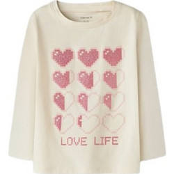 Name It Παιδικό T-Shirt Μακρυμάνικο Μπεζ Φούξια 13258363