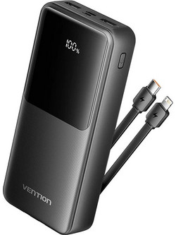 Vention FHPB0 Power Bank 20000mAh 22.5W με Ενσωματωμένα Καλώδια USB-C & Lightning Power Delivery Black
