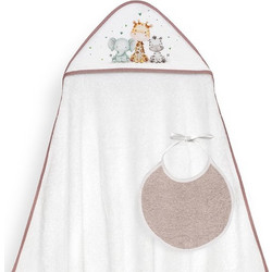 Interbaby Jirafa Elefante Σετ Βρεφικό Μπουρνούζι Κάπα Λευκό Ροζ 100x100cm 2τμχ
