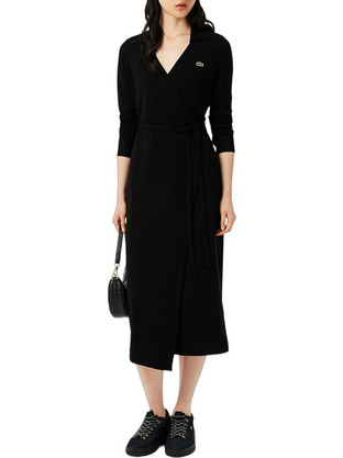 Lacoste Midi Καθημερινό Φόρεμα Κρουαζέ Μαύρο 3EF6022-031