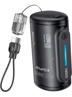 Awei WP-117 Power Bank 10000mAh 22.5W με Ενσωματωμένο Καλώδιο USB-C Black