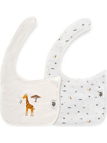 Interbaby Jirafa Savanna Σετ Αδιάβροχες Σαλιάρες Υφασμάτινες με Αυτοκόλλητο Λευκές 2τμχ