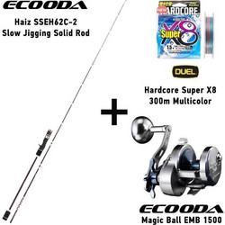 Ecooda Haiz SSEH62C-2 + Ecooda Magic Ball EMB 1500 + Duel Hardcore Super X8 300m Multicolor Σετ Καλάμι Ψαρέματος για Slow Jigging Δίσπαστο 1.88m με Μηχανισμό 100-200gr