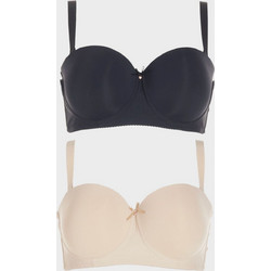 Gsecret Σουτιέν Strapless Push Up με Μπανέλα Μαύρο Μπεζ 2PW0080-39045