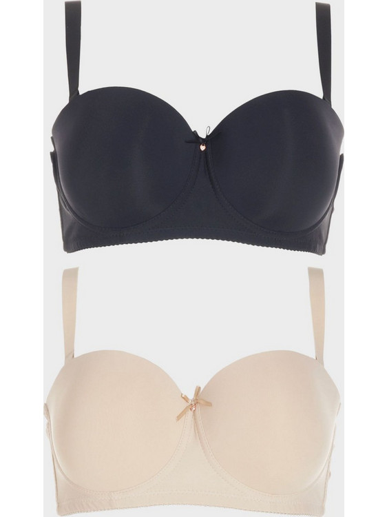 Gsecret Σουτιέν Strapless Push Up με Μπανέλα Μαύρο Μπεζ 2PW0080-39045