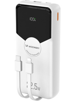 Wozinsky WFC-15W Power Bank 20000mAh 22.5W με Ενσωματωμένα Καλώδια USB-C & Lightning Power Delivery White
