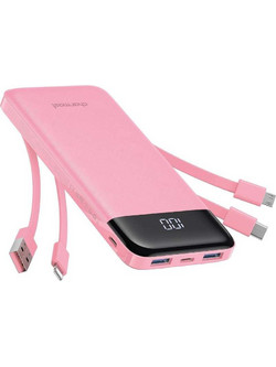 Charmast W1148 Power Bank 10000mAh με Ενσωματωμένα Καλώδια USB-C Lightning & micro USB Pink