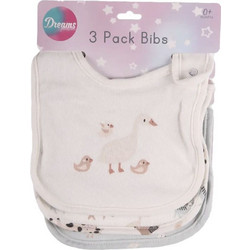 Dreams Newborn Duck Σετ Αδιάβροχες Σαλιάρες Υφασμάτινες με Κουμπί Λευκή Χακί 3τμχ