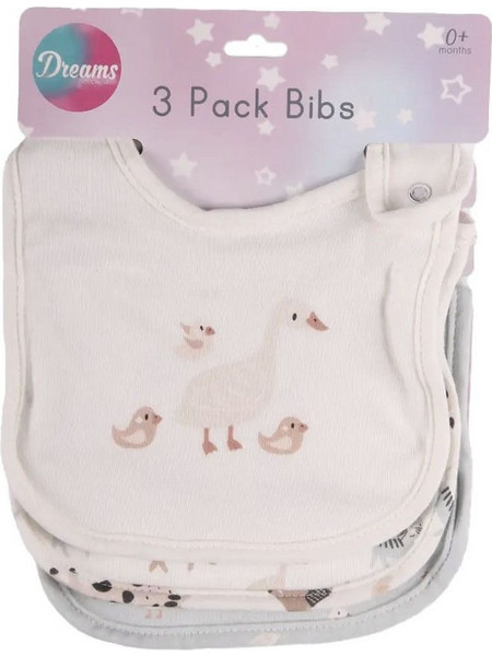 Dreams Newborn Duck Σετ Αδιάβροχες Σαλιάρες Υφασμάτινες με Κουμπί Λευκή Χακί 3τμχ
