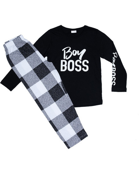 Vienetta Secret Boy Boss Παιδική Πιτζάμα Βαμβακερή Χειμωνιάτικη Μαύρη Λευκή 101161
