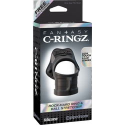 Pipedream Fantasy C-Ringz Rock Hard Ring & Ball-Stretcher Ελαστικό Δαχτυλίδι Όρχεων Σιλικόνης 4cm Μαύρο