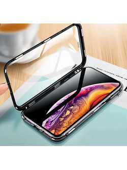 Μαγνητική Μεταλλική Θήκη μπρος-πισω 360 για iPhone 7/8 Plus - Μαύρη Με Διάφανη Πλάτη(OEM)