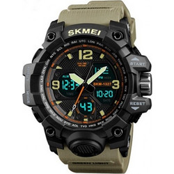 Skmei Ανδρικό Ρολόι με Χακί Καουτσούκ Λουράκι 1327 Khaki