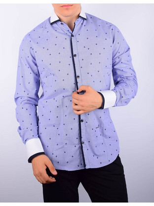Stefan Ανδρικό Πουκάμισο Βαμβακερό Μακρυμάνικο Slim Fit Μπλε 9024-S/S18