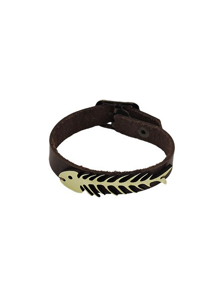 Δερμάτινο Βραχιόλι Gold Fishbone