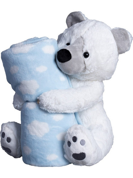Silk Fashion Bear White Κουβέρτα Αγκαλιάς Βελουτέ με Λούτρινο 80x120 Γαλάζια