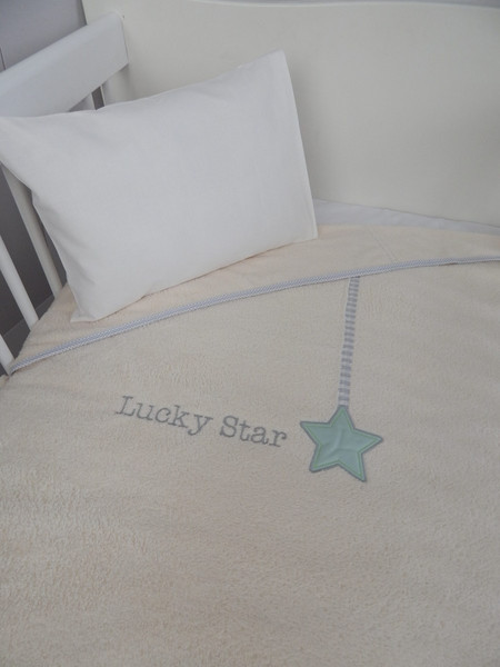 Baby Oliver Des 304 Lucky Star Κουβέρτα Κούνιας Πικέ 100x140 Λευκή Πράσινη Mint