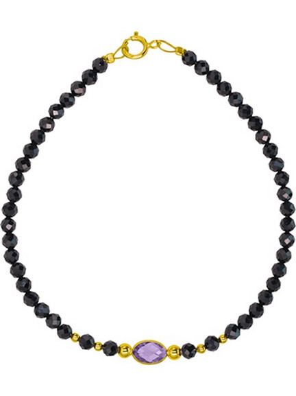 Βραχιόλι με Κ14 χρυσά στοιχεία, spinel και amethyst- F124150A