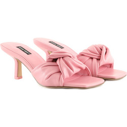 Nine West KNOT3 Γυναικεία Πέδιλα Δερμάτινα Ροζ με Λεπτό Χαμηλό Τακούνι