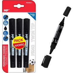 MP ανεξίτηλος μαρκαδόρος PE460-1, με 2x μύτες 2/5mm & 2mm, μαύρος, 3τμχ