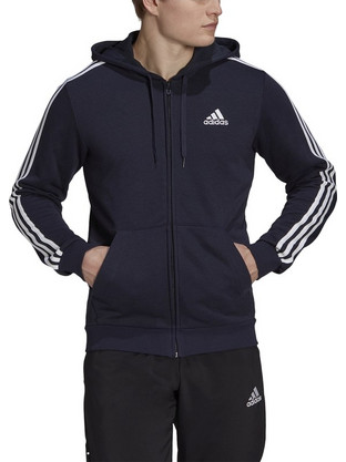 Adidas Essentials French Terry 3-Stripes Ανδρική Ζακέτα Φούτερ με Κουκούλα και Φερμουάρ Μαύρη GK9033