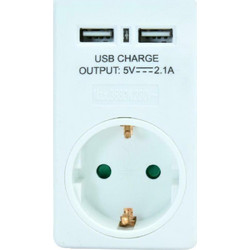 POWERTECH Αντάπτορας ρεύματος schuko PT-767, 2x USB, λευκός