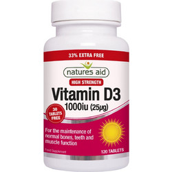 Natures Aid Vitamin D3 25μg 1000iu 120 Ταμπλέτες