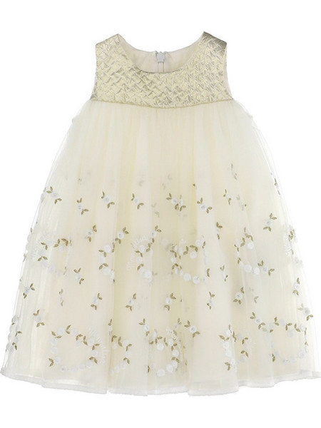 Monnalisa Παιδικό Φόρεμα με Τούλι Floral Μπεζ 735903-5932-0170