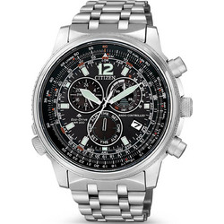 Citizen Sky Promaster Ανδρικό Ρολόι Χρονογράφος Solar με Ασημί Μεταλλικό Μπρασελέ CB5860-86E