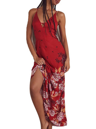 Free People Καλοκαιρινό Καθημερινό Φόρεμα Κόκκινο OB1457972