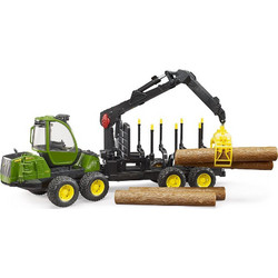 Bruder Τρακτέρ John Deere με Γερανό & 4 Κορμούς 02133